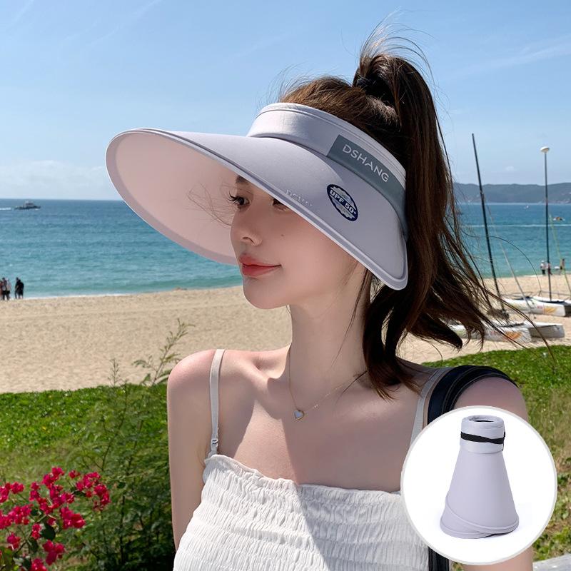 8505 summer UV protection hat women's outdoor travel sun protection sun hat large brim face covering empty top sun hat