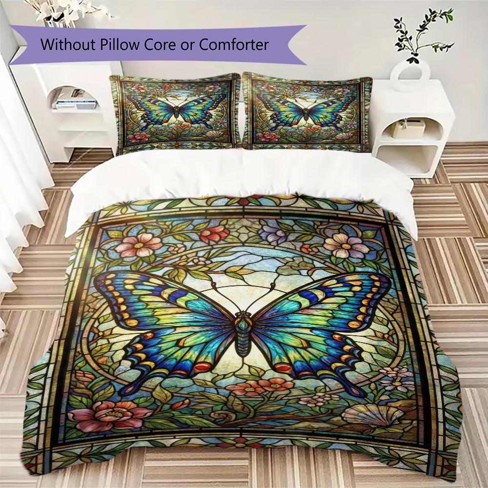 Butterfly Decoration Pattern Bedding Uilt Set Uilt Cover Pillowcase Home Decoration Birthday Gift (1 * Duvet Cover + 2 * Pillowcase Without Core)34