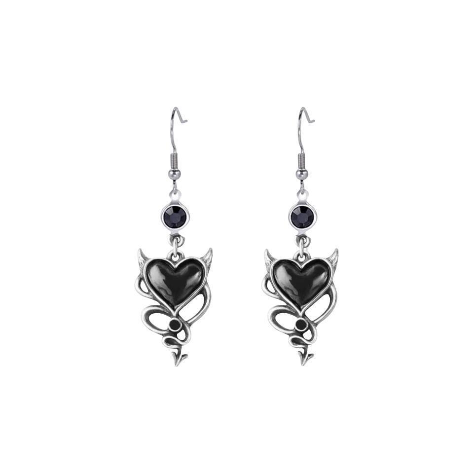 Gothic Punk Devil Heart Earrings - Dark Classic Style