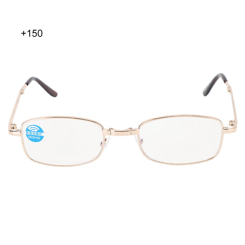 Folding Presbyopic Glasses Blue Light Blocking Anti Fatigue Reading Glasses for Men Women(+150 Gold Frame)