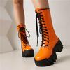 Meotina Women Ankle Boots Round Toe Chunky High Heels Lace-up Zipper Platform Short Boots Ladies Fashion Shoes Winter Yellow 44