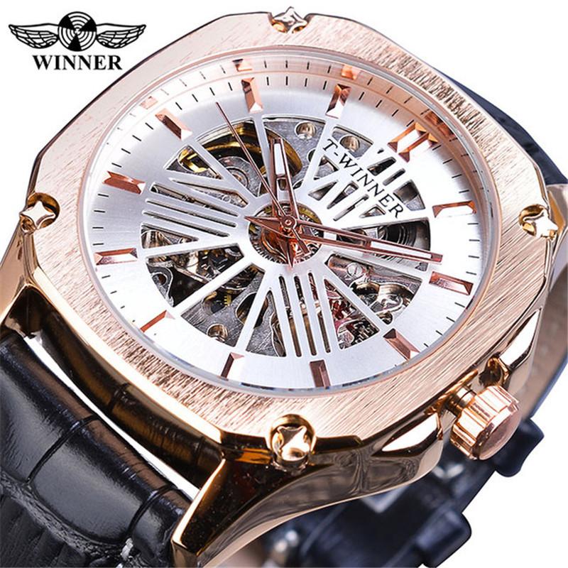 WINNER Men's Fashion Casual Hollow Out Mechanical Movement Waterproof Automatic Mechanical Watch