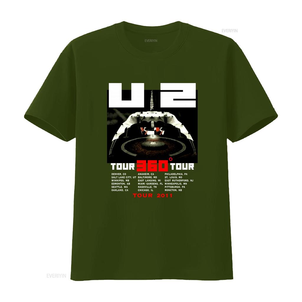U2 360 Tour 2011 Cities Dates T Shirt Fashion vintage Washed designer clothes Top For Everyday Wear Unisex fashion Slightly