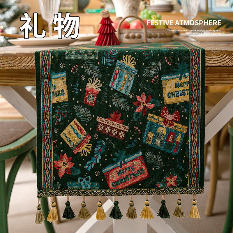 

2025 Новая жаккардовая праздничная скатерть из шенильной пряжи - Скатерть с изображением Хэллоуина, скатерть с кисточками 35x120cm 1pcs