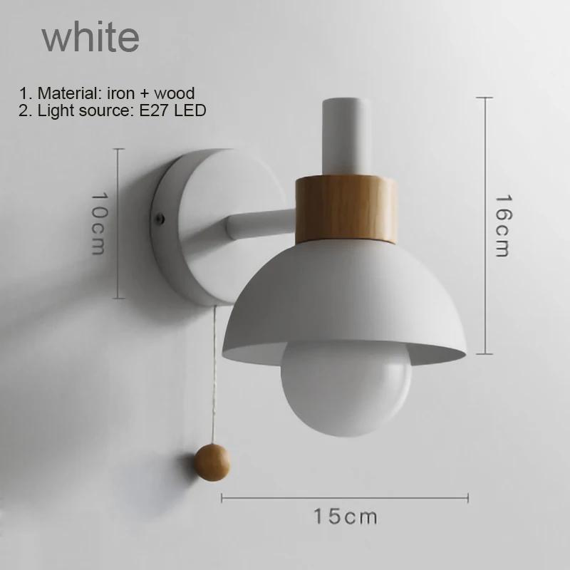 Iron and Wood LED Wall Lamp with Switch Nordic E27 Sconce Lights for Bedside Bedroom Living Room Kitchen Stairs