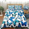 3 Pieces Watercolor Butterflies Duvet Cover Set Blue Butterfly Bed Set White Bedding Kids Girls Quilt Cover Queen Dropship