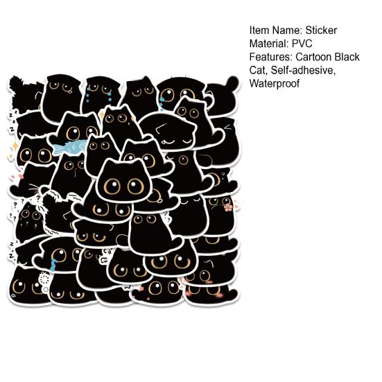 40Pcs/Set Cartoon Black Cat Sticker Self-adhesive Waterproof PVC Removable DIY Animal Kitten Luggage Guitar Water Bottle Skateboard Decal Students