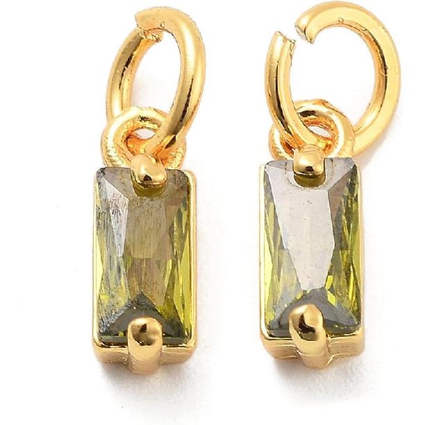 Pandahall 12Pcs 18K Gold Plated Rectangle Charms Cubic Zirconia Birthstone Charms Brass Crystal CZ Stone Pendants with Jump Ring for Jewelry Making