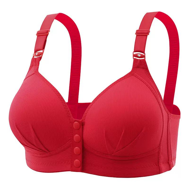 New Large Size Front-Clasp Vest-Style Bra, Wireless, Thin, with Lift and Support, for Middle-Aged Moms, Beautiful Back Design 65KG красный