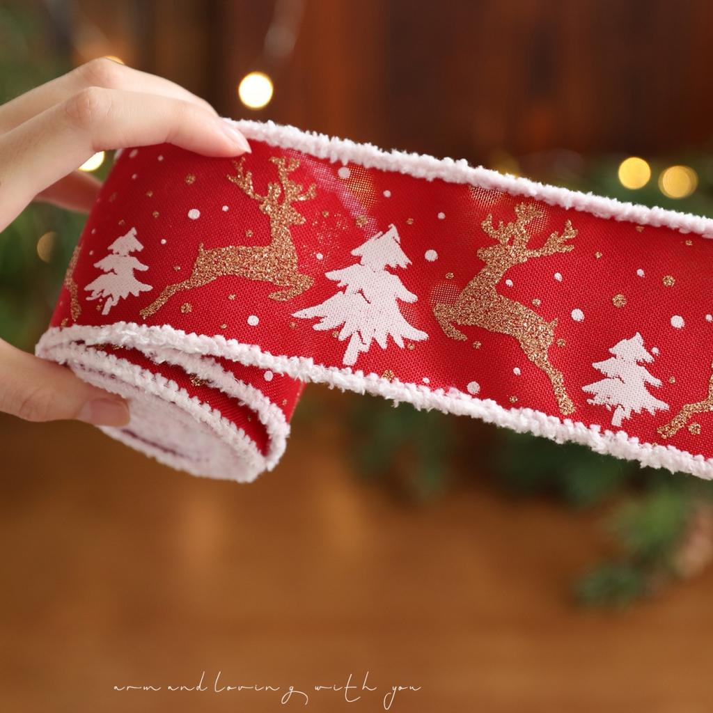 Red Ribbon with White Velvet Trim Snowflake Print Christmas Bow Gift Ribbon Christmas Decoration