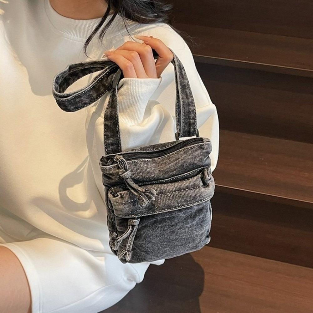 Large Capacity Canvas Crossbody Bag Zipper Closure Messenger Bag Denim Shoulder Bag  Office Use