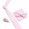 Solid Color Cotton Necktie Set For Men Tie 4pcs Hanky Cufflinks Rhinestone FLoral Brooch Tie Set