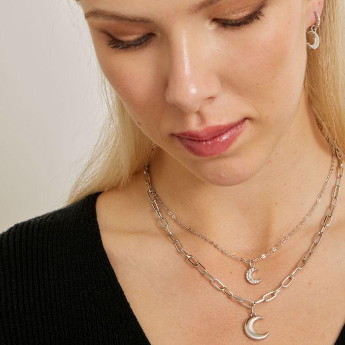 Collier - Luna - Zircone Brillante - Plaqué Rhodium - Argenté