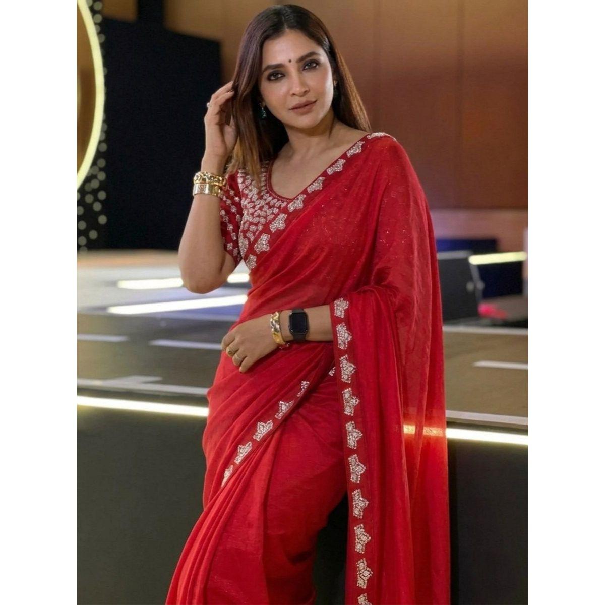 DESIGNER PARTY WEAR COLLECTION | Fendy Satin Silk Saree with Heavy Beads & Sequence Embroidery