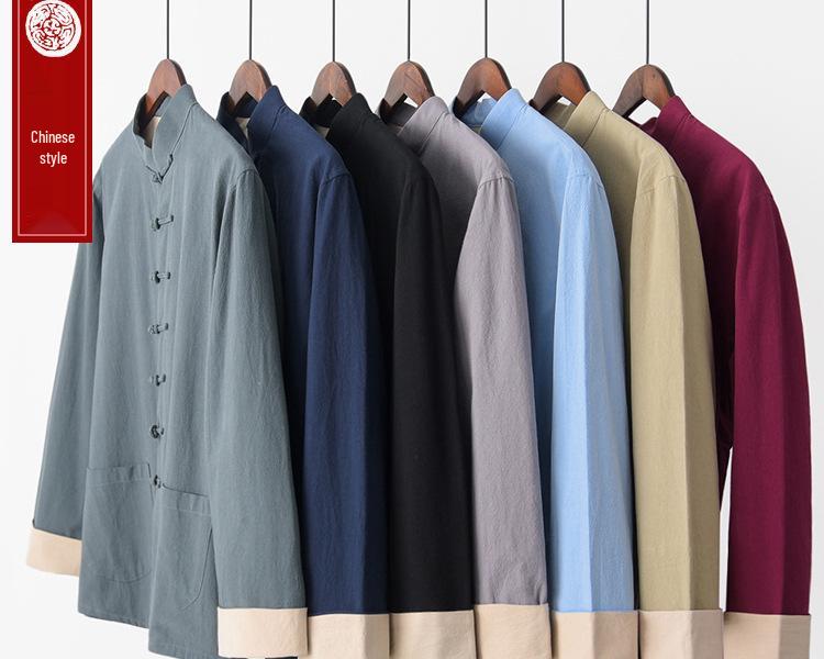 Men's Cotton Linen Tang Suit Jacket - Double-Layer, Chinese Style for All Seasons