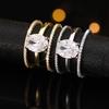 Cao Shi Luxury Four-Prong Oval Zirconia Wedding Ring Set - Three-Piece Design for Women