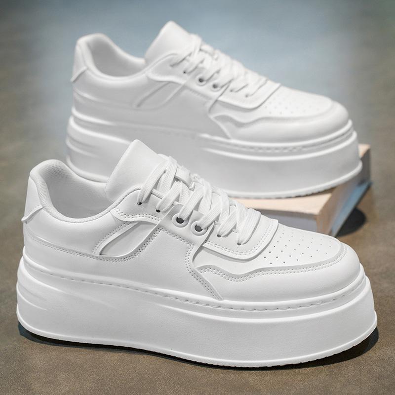 Men Running Shoe Trainers Sportswear Elevating White Sneakers Mens Lace Breathable Genuine Leather Patchwork Skateboard Sneakers