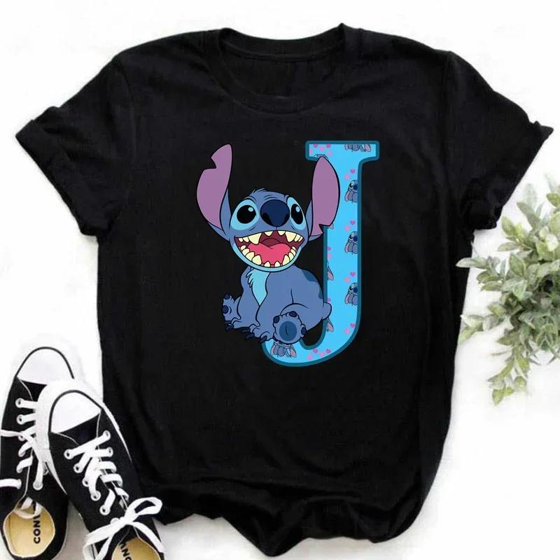 T-shirt pour femme Alphabet A-Z Kawaii Dessin Animé Imprimé Manches Courtes T-shirt Femme Disney Été Décontracté Vêtements Dessin Animé T-shirt