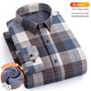 New Plus Size Velvet-Lined Men's Pure Cotton Plaid Shirt - Warm, Thickened for Autumn/Winter Cold Protection
