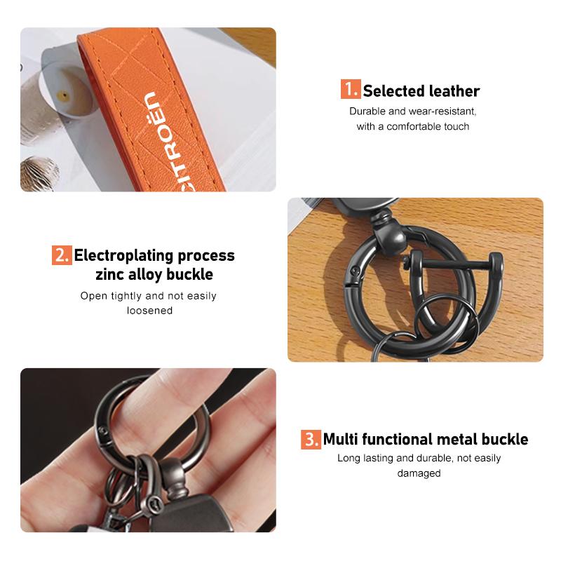 Car Keyring Leather Plaid Keychain Buckle Key Ring Chain Holder For Citroen C4 C3 C5 C1 C2 C6 C4L DS3 DS4 Berlingo Picasso WR3