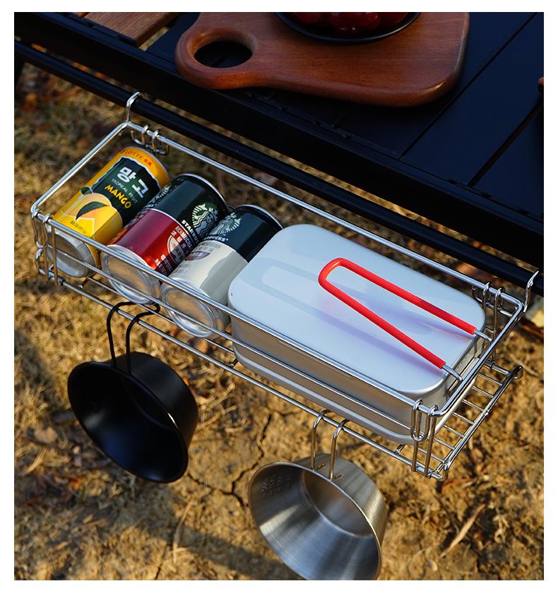CLS Outdoor IGT Aluminum Folding Table with Hanging Rack and Portable Storage Basket
