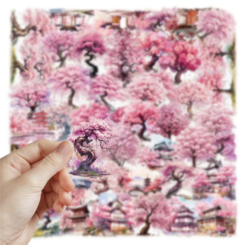 50Pcs/Set Sakura Trees PET Stickers Waterproof DIY Fashion Doodle Decals Stickers