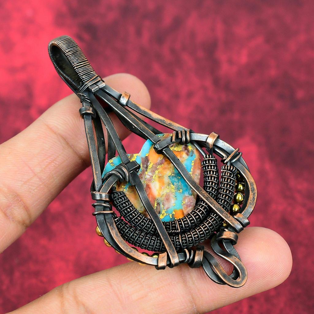 Spiny Oyster Copper Turquoise Pendant Copper Wire Wrapped Pendant Handmade Jewelry Gemstone Pendant Copper Jewelry For Gifts Antique Jewelry