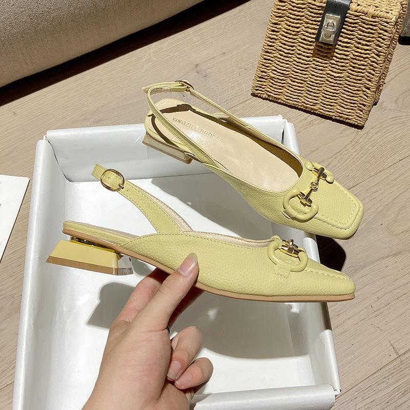 

Кожаные сандалии женские бежевые сумка голова открытая сзади летние 2025 новые легкие с мягкой подошвой на толстом каблуке Мэри Джейн одинарные туфли 40