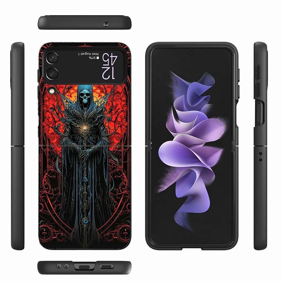 Grim Reaper Skull Skeleton Phone Case For Samsung Z Flip 6 7 5G Z Flip 5 Galaxy Z Flip 3 4 5G ZFlip Shockproof Hard Cover TPU PC