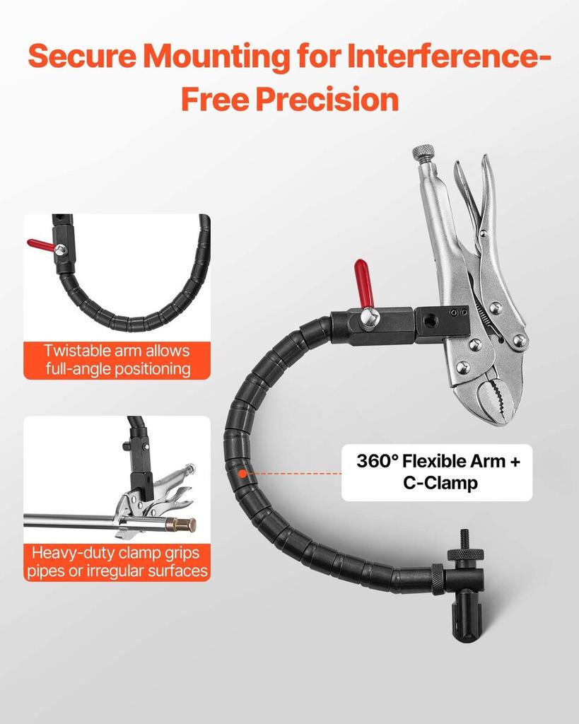 Dial Test Indicator with 360° Flexible Arm and 360° Locking Pliers, 0.03 Mm Accuracy, 0-25.4mm Range, Professional for Machine Set-Up, Narrow Area
