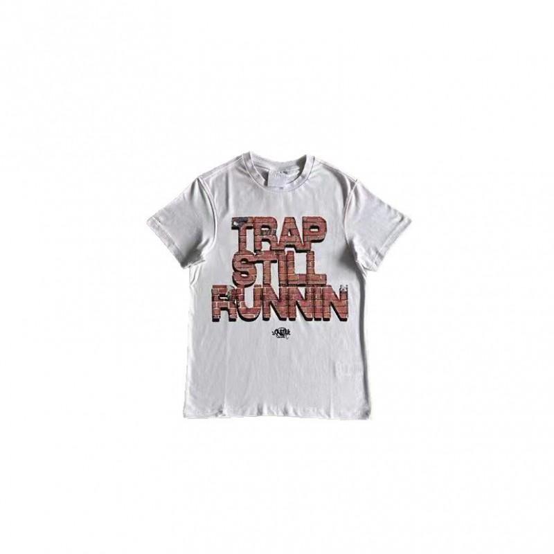 Syna Letter Print Crew Neck Short Sleeve T-Shirt Couples High Street Fashion Casual Top