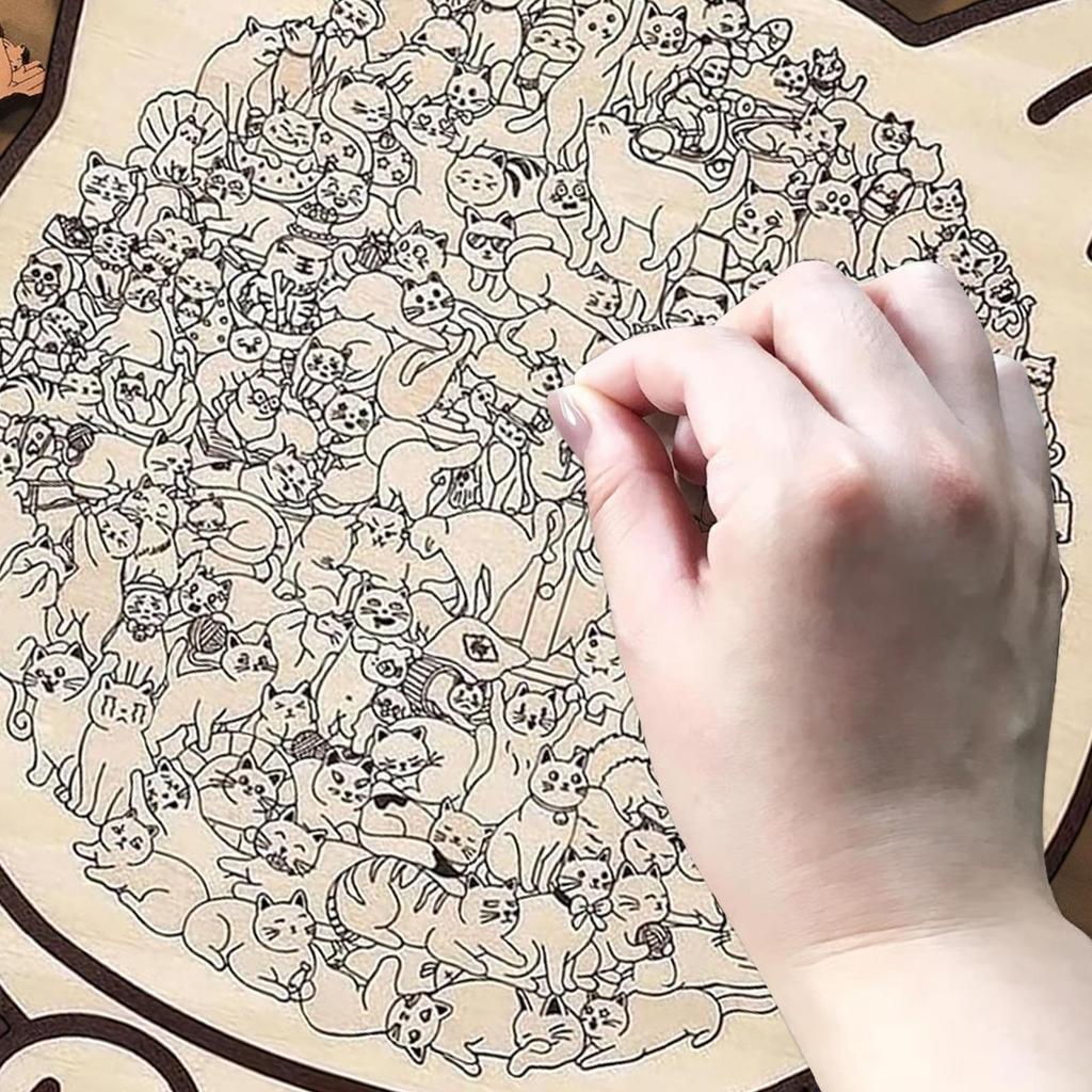 cat wooden puzzle Cat-shaped Wooden Jigsaw Puzzle Table Games Cat Stacked Puzzle Unique irregular puzzle pieces Christmas Gifts