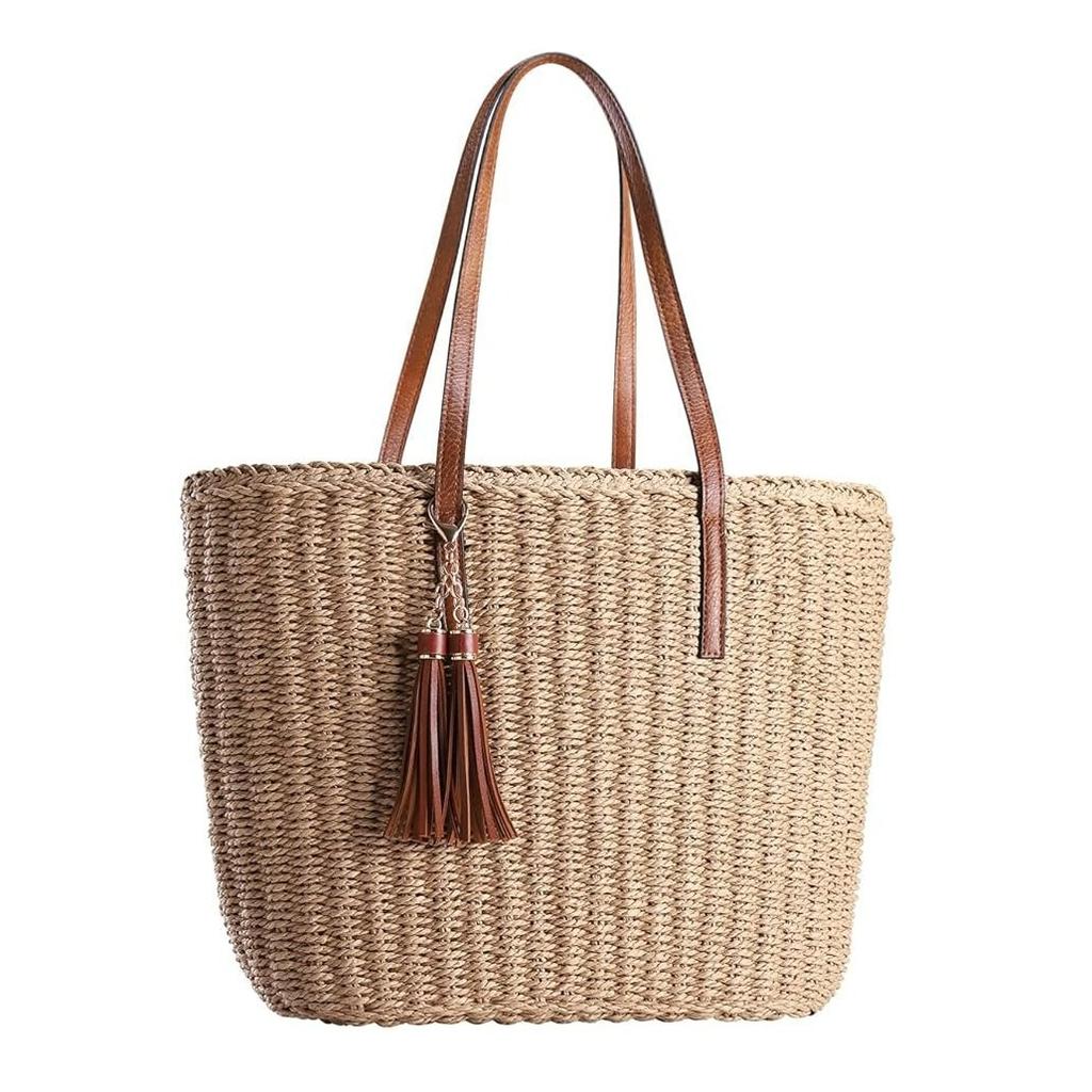 New Tassel Woven Bag, One Shoulder Vegetable Basket Woven Bag, Women's Bag, Large Capacity Hand-held Tote Bag, Vacation Beach Bag