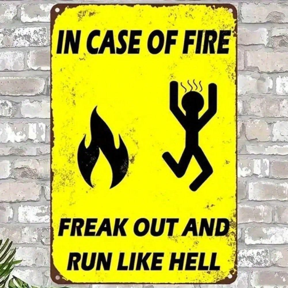

Metal Poster Wall Art Vintage Fire Warning Sign Yellow Black Bar Decoration 8x12 Inch