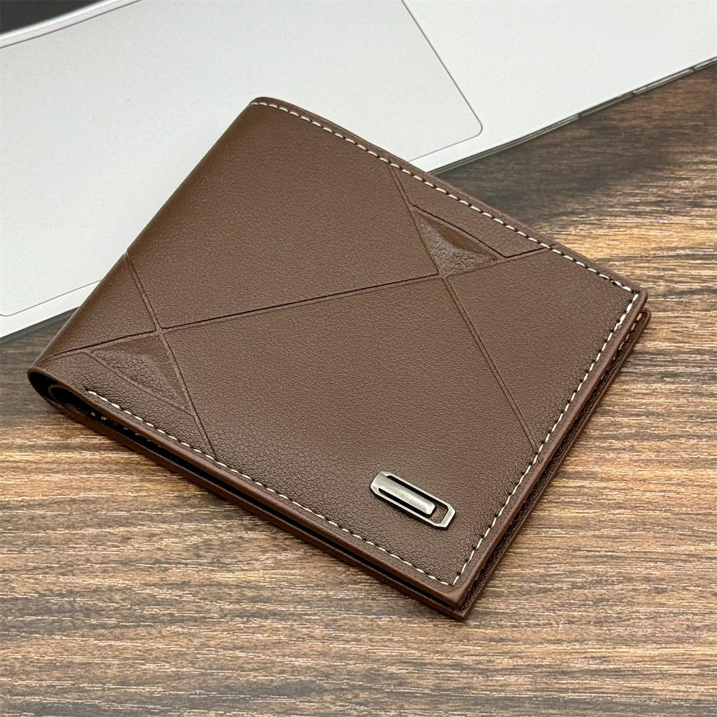 Men’s Leather Wallet Bifold Short Wallet Geometric Patchwork Design with ID Window Card Holder Slim Business Wallet