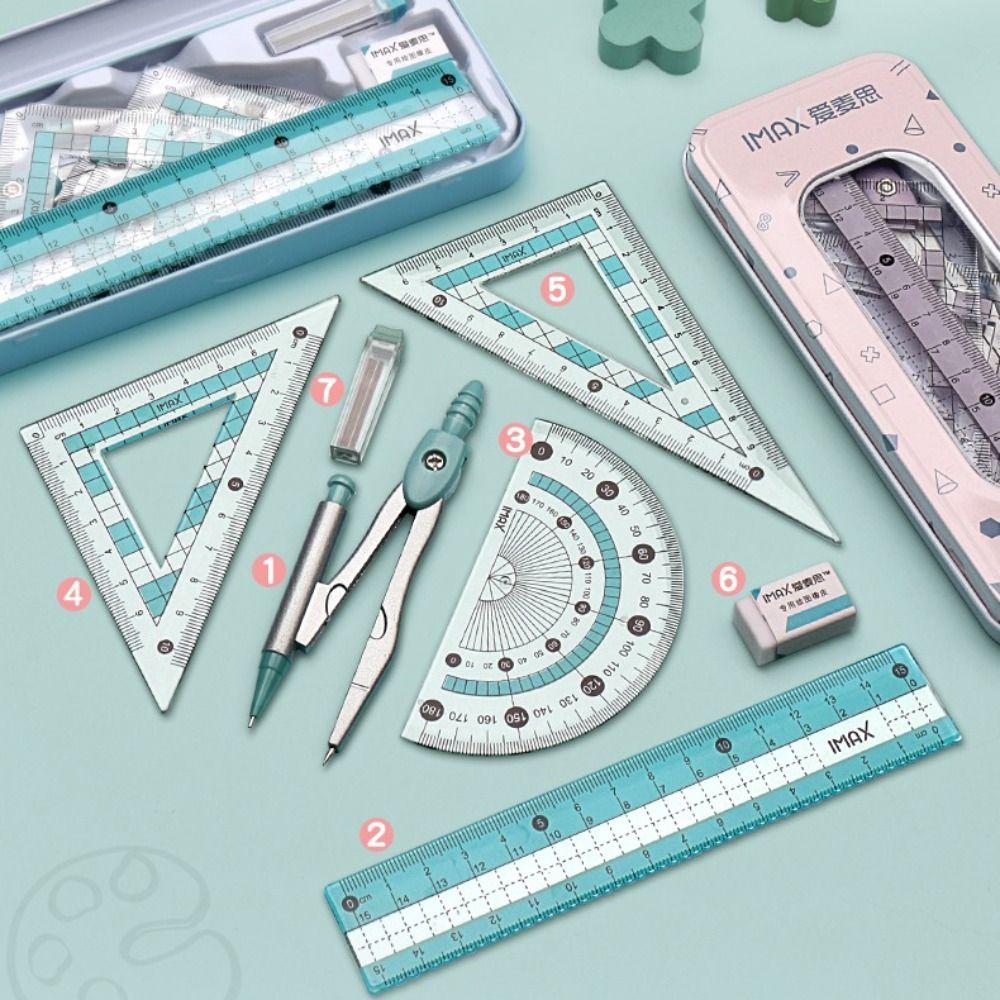 7/8PCS Straight Ruler Ruler Compasses Set Set Square Stationery Ruler Set Office School