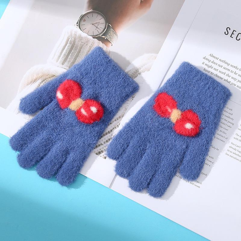 

Новые вязаные детские термоперчатки для девочек, зимние утолщенные жаккардовые с бантом, пятипалые, для велоспорта, для выполнения домашних заданий, полнопалые recommended for 8-12 years old темно-синий