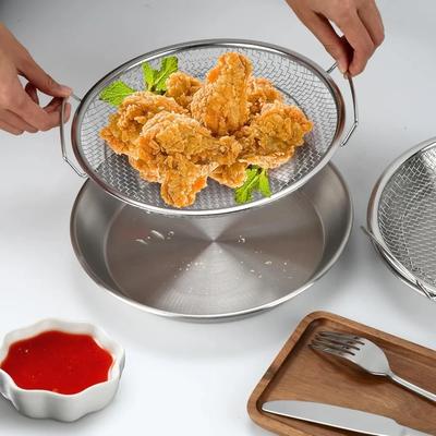 Stainless Steel Filter Tray Easy To Clean Reusable Oven Air Fryer Basket Round Frying Rack Basket Kitchen Water Filter