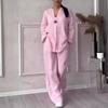 2025 European & American Women's Casual Cotton Linen Loose Top & Wide-Leg Pants Set