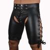 Mens Leather Shorts Knickers Briefs Crotchless Lace-Up Front Underwear Sex Toys