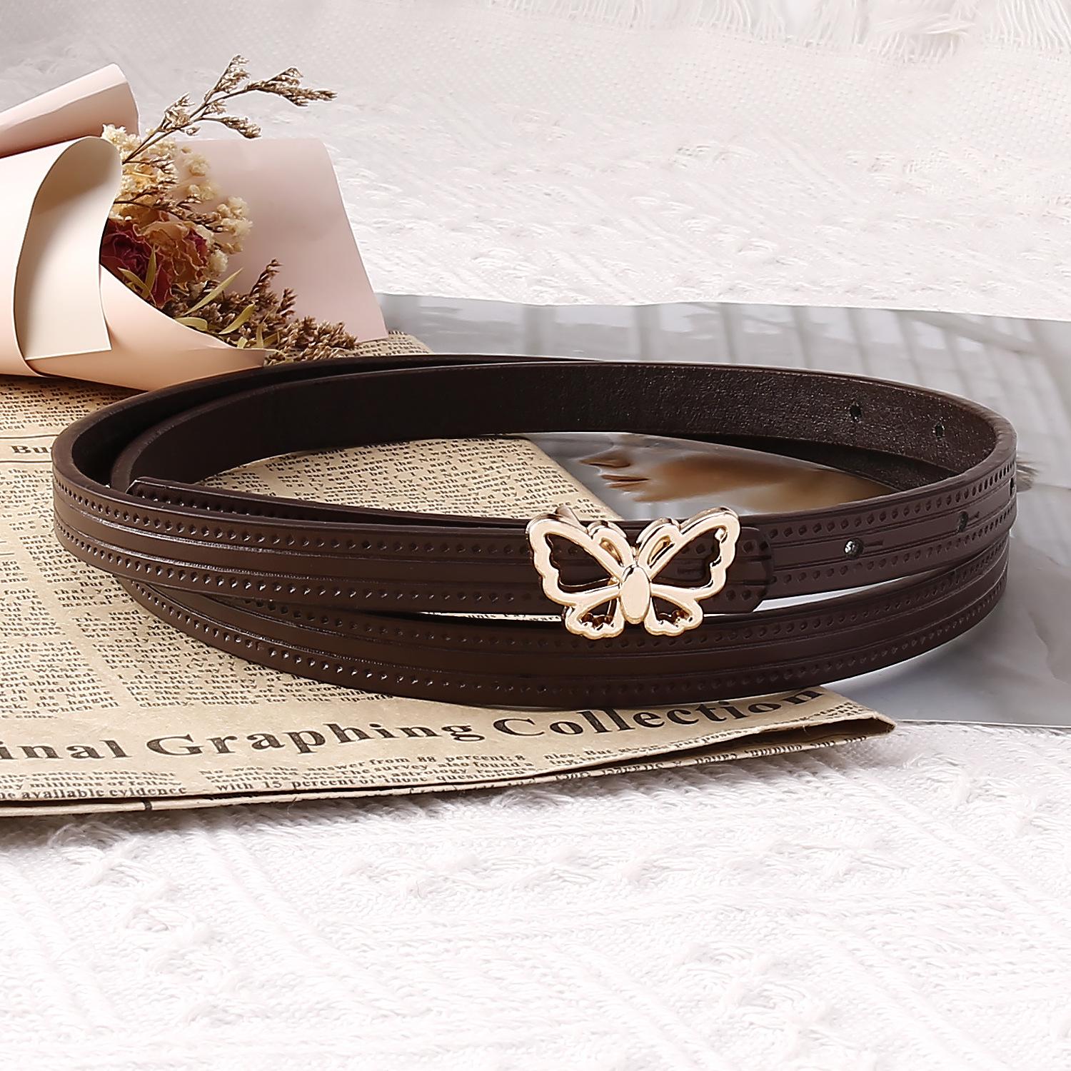 

Ремень женский с гладкой пряжкой в форме сердца, тонкий, элегантный, женский, с фамилией, из искусственной кожи 102cm темно-коричневого