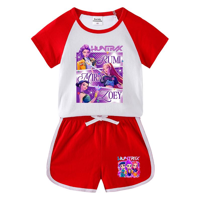Completo Due Pezzi Kpop Demon Slayer per Bambini: T-shirt a maniche corte e pantaloncini 110cm