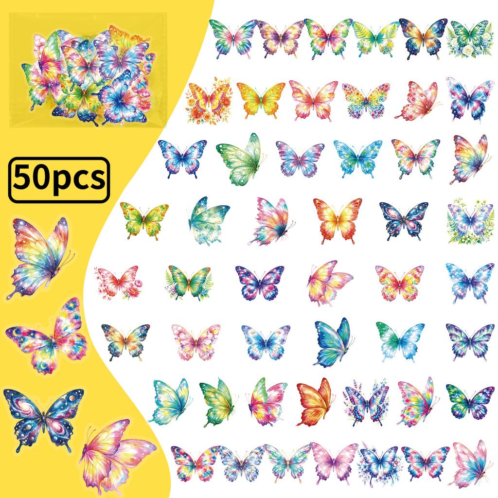 56/112PCS Watercolor Colorful Butterfly Transparent PET Stickers Dreamy Gradient Insect Decorative Stickers