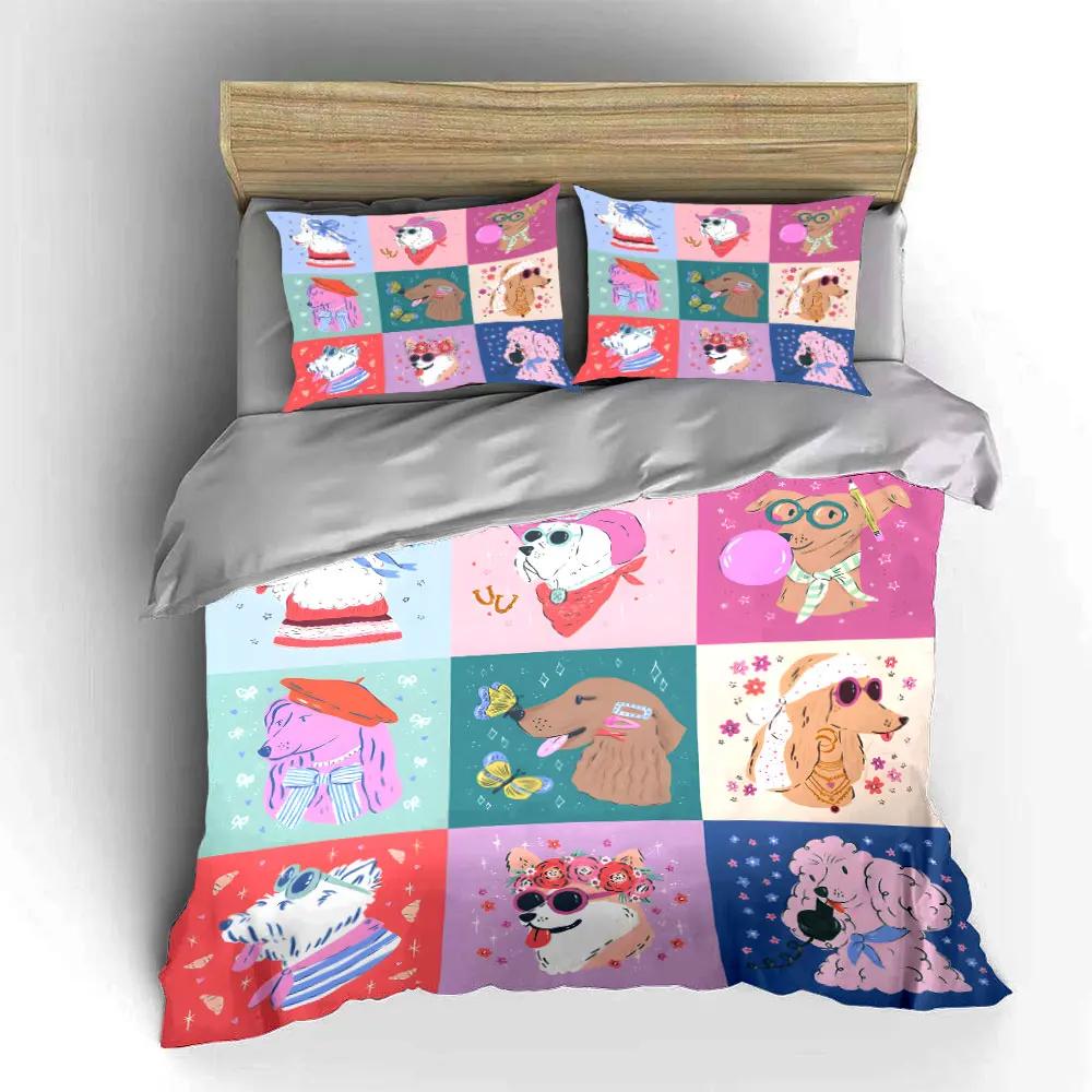 Stylish Dog Print Decor Set Soft Comfortable Duvet Cover Bedding Set Included 1*Duvet Cover & 2*Pillowcases gift