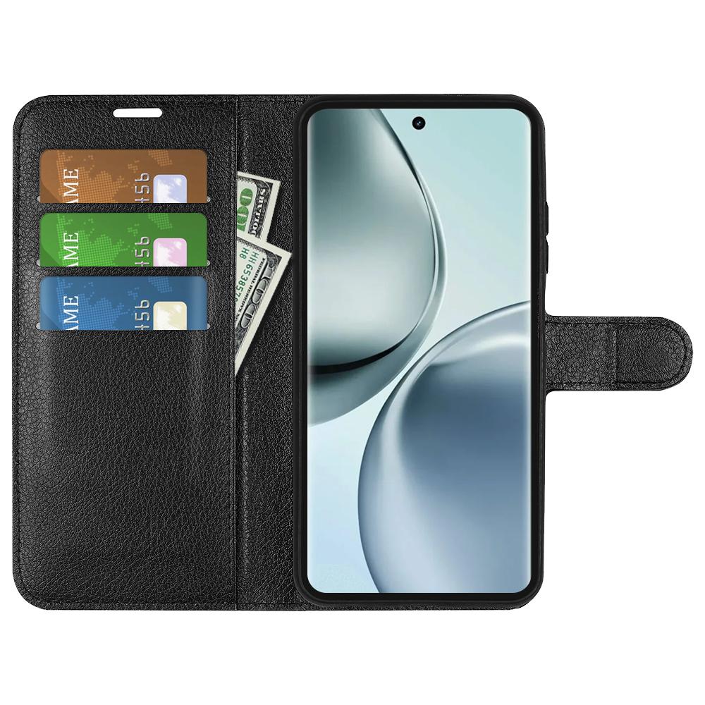 

For Realme 14 Pro 5G Case Litchi Texture Shockproof Leather Wallet Phone Cover Black