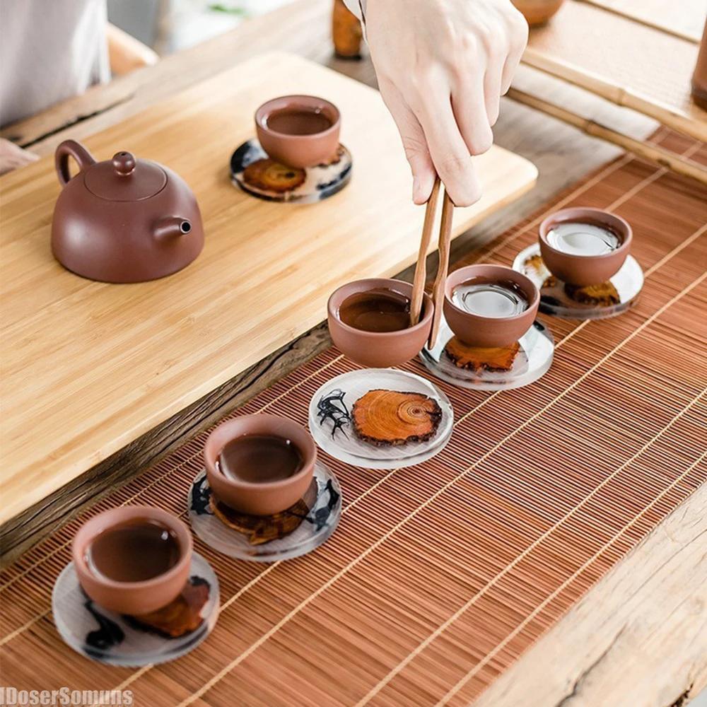 Japanese Wooden Tea Coaster Resin Insulation Pad Simple Coaster Creative Gasket Tea Ceremony Kitchen Accessories Home Decoration