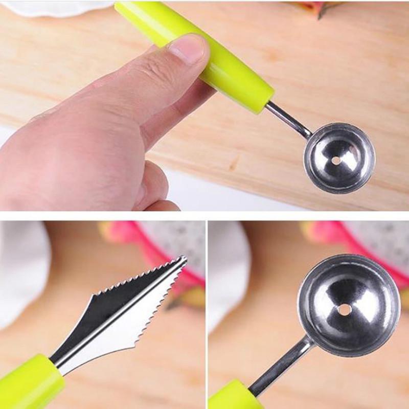 2in1 Kitchen Ice Cream Ball Mash Potato Scoop 2 Heads Fruit Ball Stainless Steel Spoons