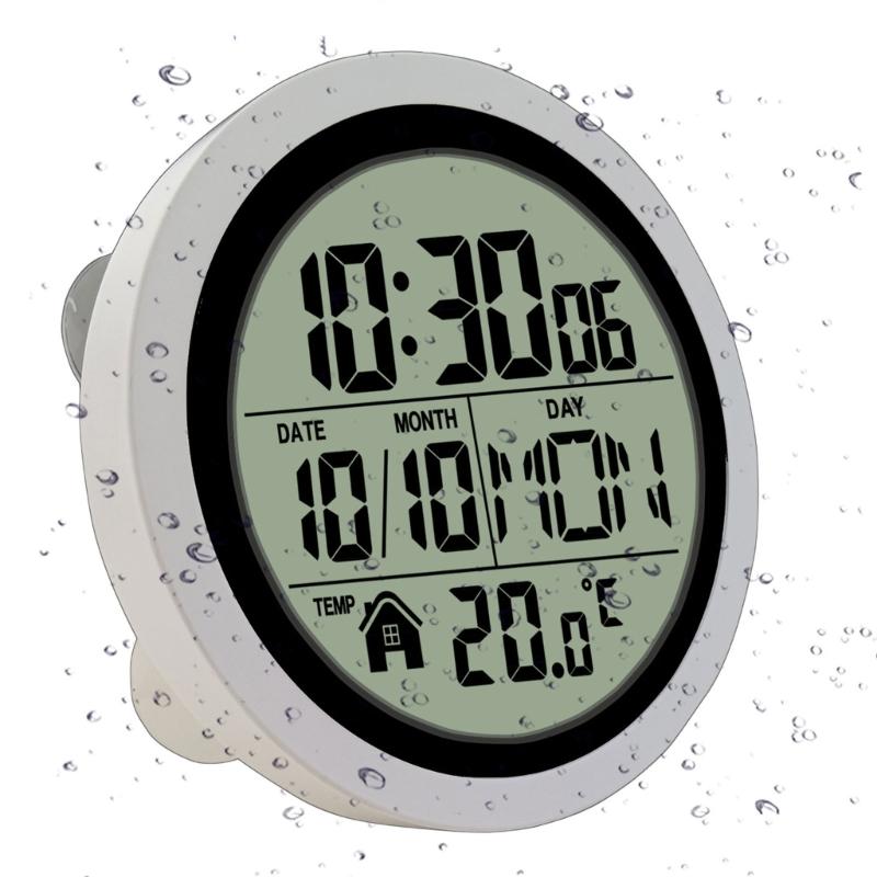 Large Digital Wall Clock with Date Day Temperature Battery Operated Bathroom Clock Shower Clock with Suction Cup Gift