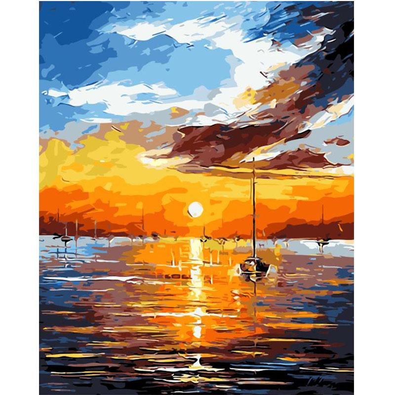 

DIY картина маслом по номерам ремесленный декор 40x50 см безрамный поп-арт восход солнца