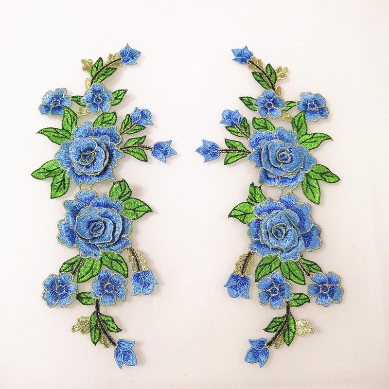 

1 Pair Flower Embroidered Patches For Clothes Appliques DIY Sew On Dress синій